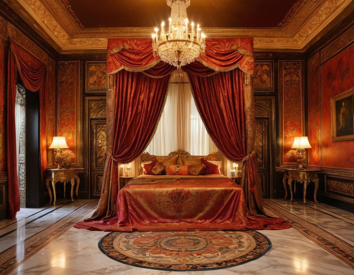 A lavish palace interior adorned with rich tapestries and opulent decor, showcasing a charismatic sultan gently interacting with an elegant courtesan, creating an atmosphere of allure and intimacy. Soft candlelight casts warm glows while intricate patterns of light dance across the marble floor, inviting exploration of sensuality. Ethereal silk drapes billow softly, hinting at indulgence and temptation. Artfully blend historical richness with a modern twist on sensuality. super-realistic. vibrant colors. dramatic lighting.